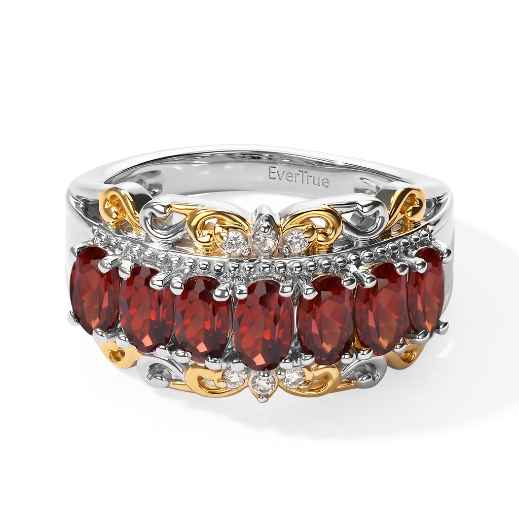EverTrue Red Garnet, White Zircon Main Stone With Side Stone Ring Pure Yellow Brass  2.627  Ct._8507183