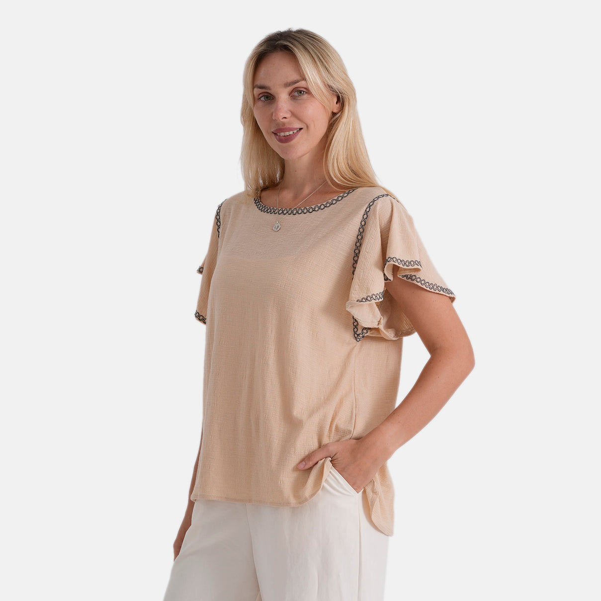 La Marey Embroidered Soft Touch Top (Size S, 8-10) - Beige 8507365 3