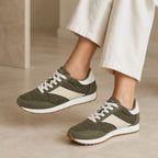 Crochet Detail Casual Lace-Up Trainers with Side Stripe (Size 4) - Green & While_8507540_1