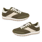 Crochet Detail Casual Lace-Up Trainers with Side Stripe (Size 4) - Green & While_8507540_2