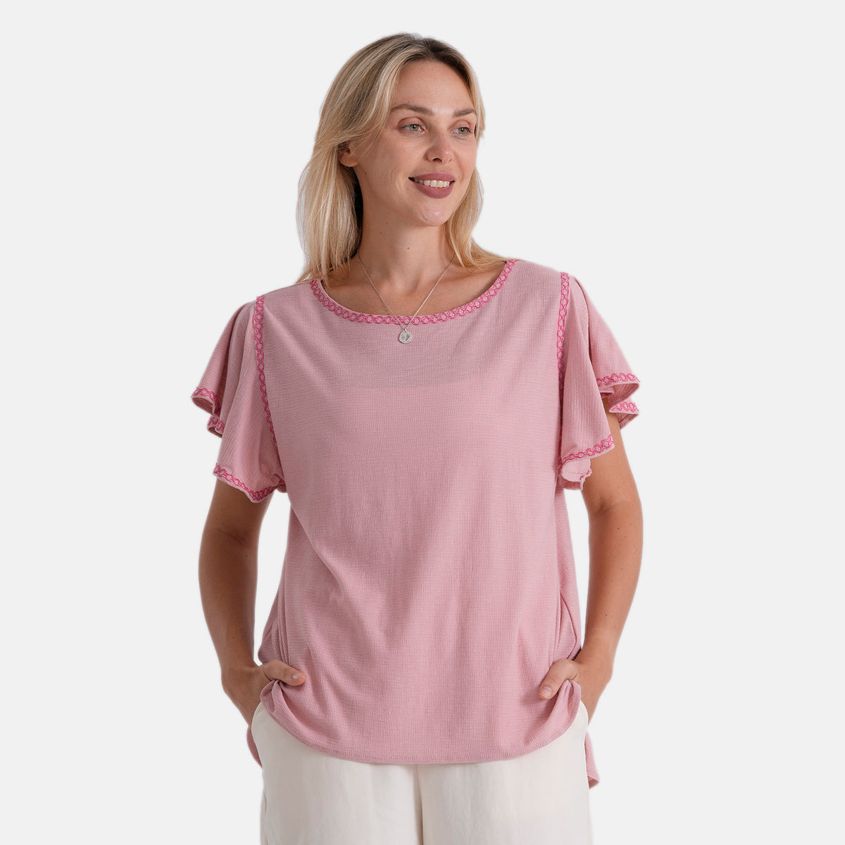 La Marey Embroidered Soft Touch Top (Size XL, 20-22) - Pink V32603624 0