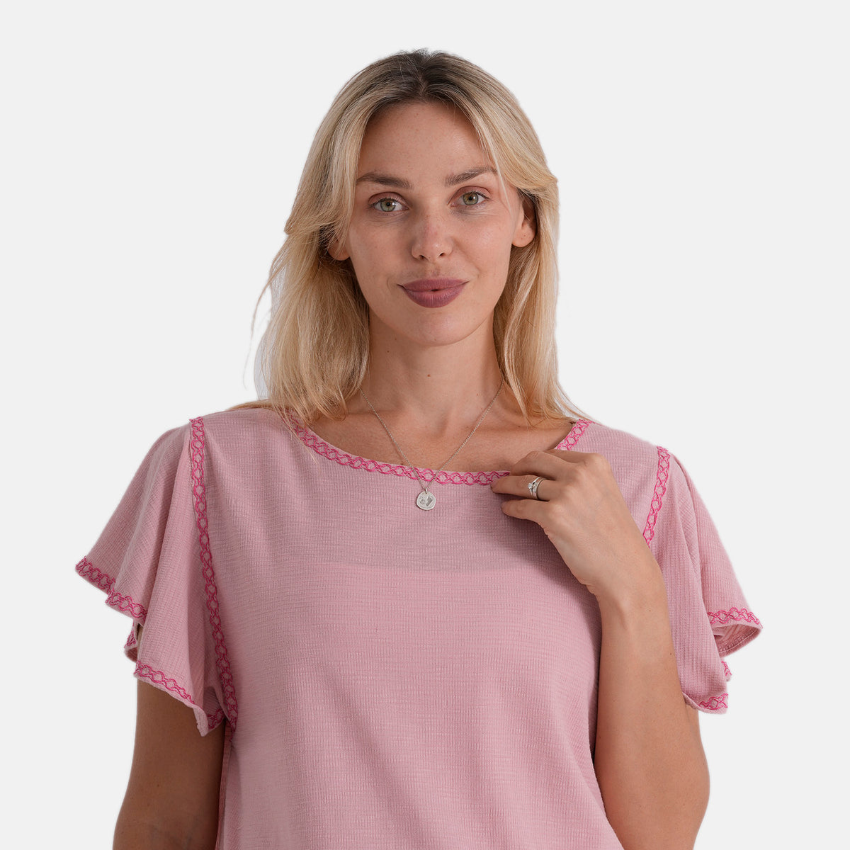La Marey Embroidered Soft Touch Top (Size XL, 20-22) - Pink V32603624 5