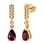 D'Joy Rhodolite Garnet & White Zircon Dangling Earring with Push Back in Yellow Gold Plated Sterling Silver 1.74 Ct._8507874
