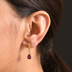 D'Joy Rhodolite Garnet & White Zircon Dangling Earring with Push Back in Yellow Gold Plated Sterling Silver 1.74 Ct._8507874_1
