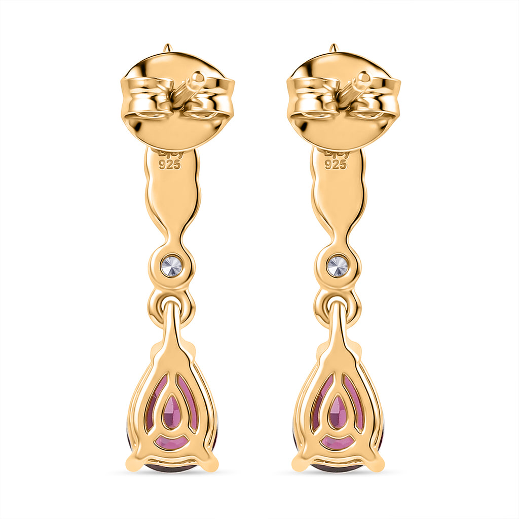 D'Joy Rhodolite Garnet & White Zircon Dangling Earring with Push Back in Yellow Gold Plated Sterling Silver 1.74 Ct._8507874_4