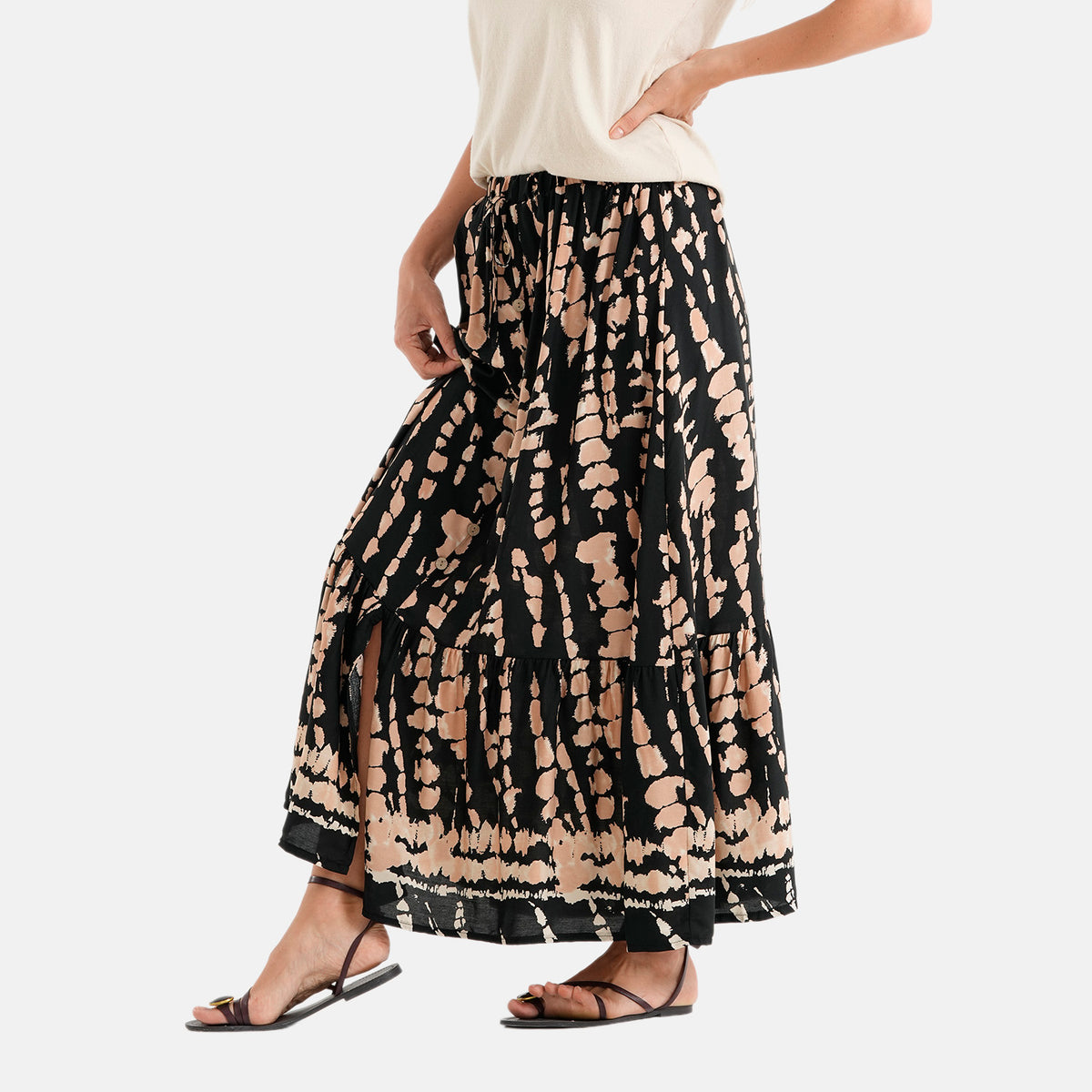 La Marey Printed Buttoned Skirt (Size - S/M, 8-14) - Black &amp; Light Brown V32646973 4