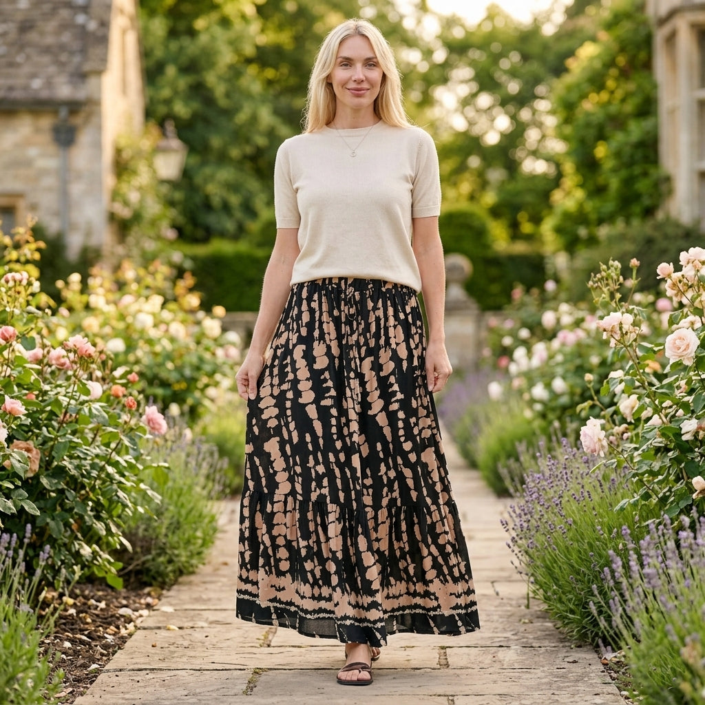 La Marey Print Buttoned Skirt (Size - L/XL, 16-22) - Black &amp; Light Brown V32647213 2