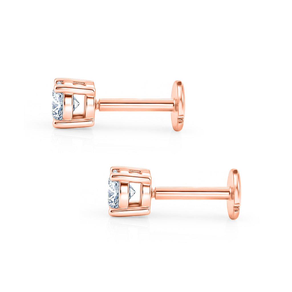 Luxuriant SI-G/H Lab Grown Diamond Solitaire Stud Screw Back  Earring in 18K Vermeil Rose Gold Plated Sterling Silver 0.22 Ct._8507931_3