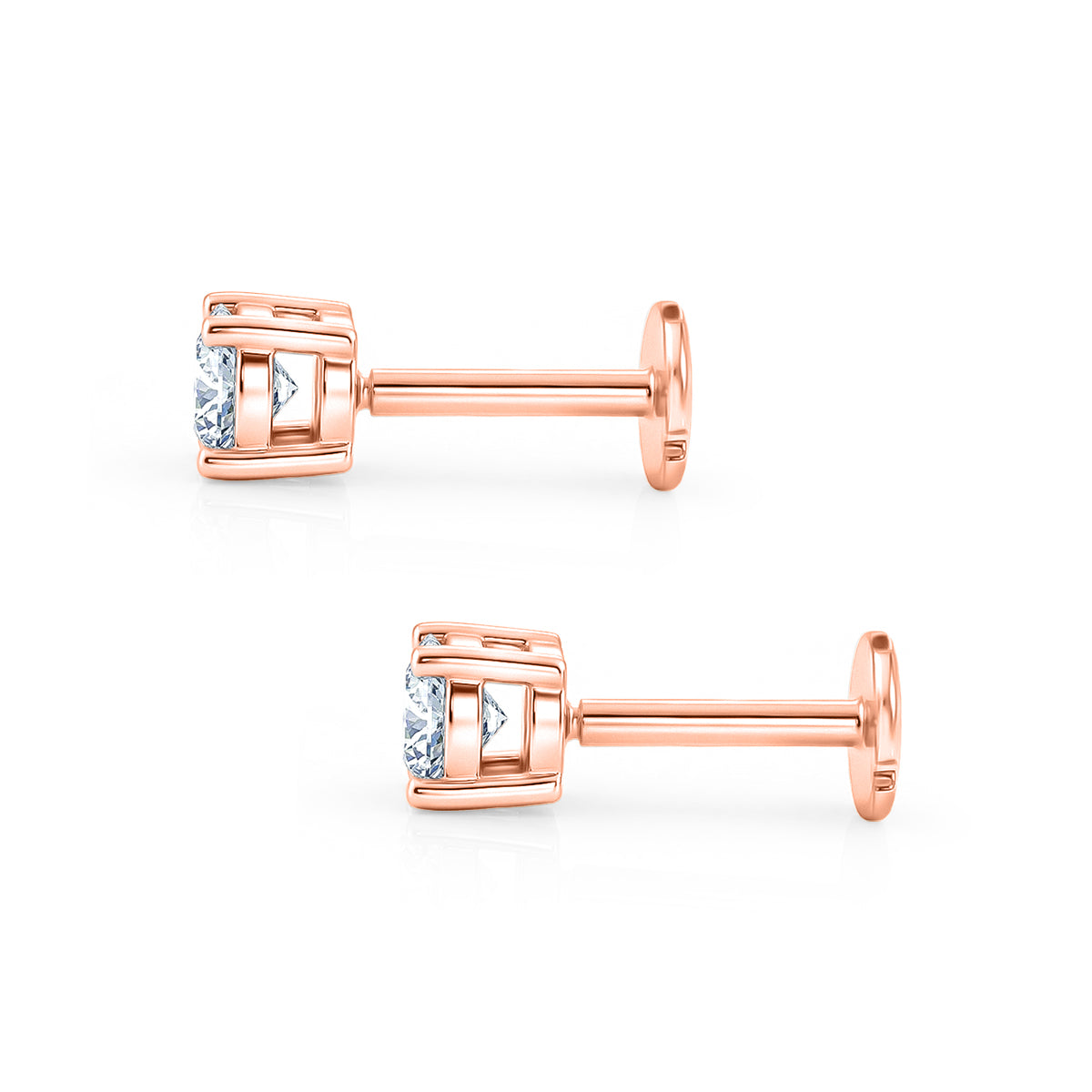 LUXURIANT Lab Grown Diamond Solitaire Stud Screw Back Earring in 18K Vermeil Rose Gold Plated Sterling Silver 0.22 Ct. (SI-G-H) V32574362 4