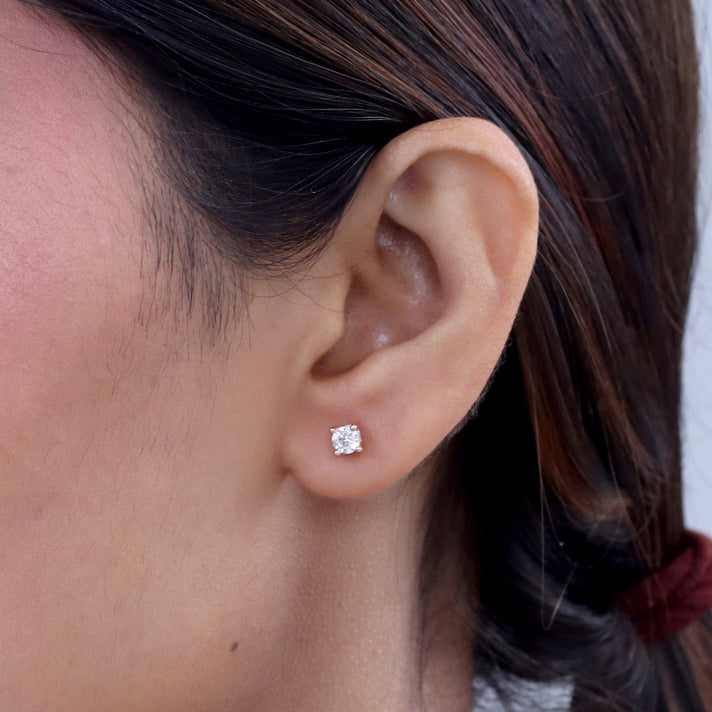 LUXURIANT Lab Grown Diamond Solitaire Stud Screw Back Earring in 18K Vermeil Rose Gold Plated Sterling Silver 0.33 Ct. (SI-G-H) 8507934 2