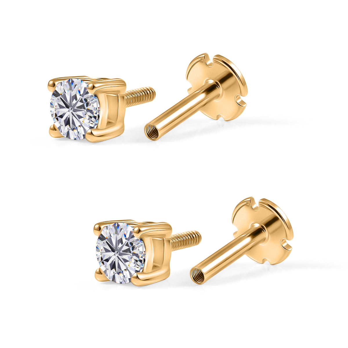 LUXURIANT 0.50 Ct. Lab Grown Diamond Solitaire Stud Earring with Screw Back in 18K Vermeil Yellow Gold Plated Sterling Silver (SI-G-H) 8507936 5