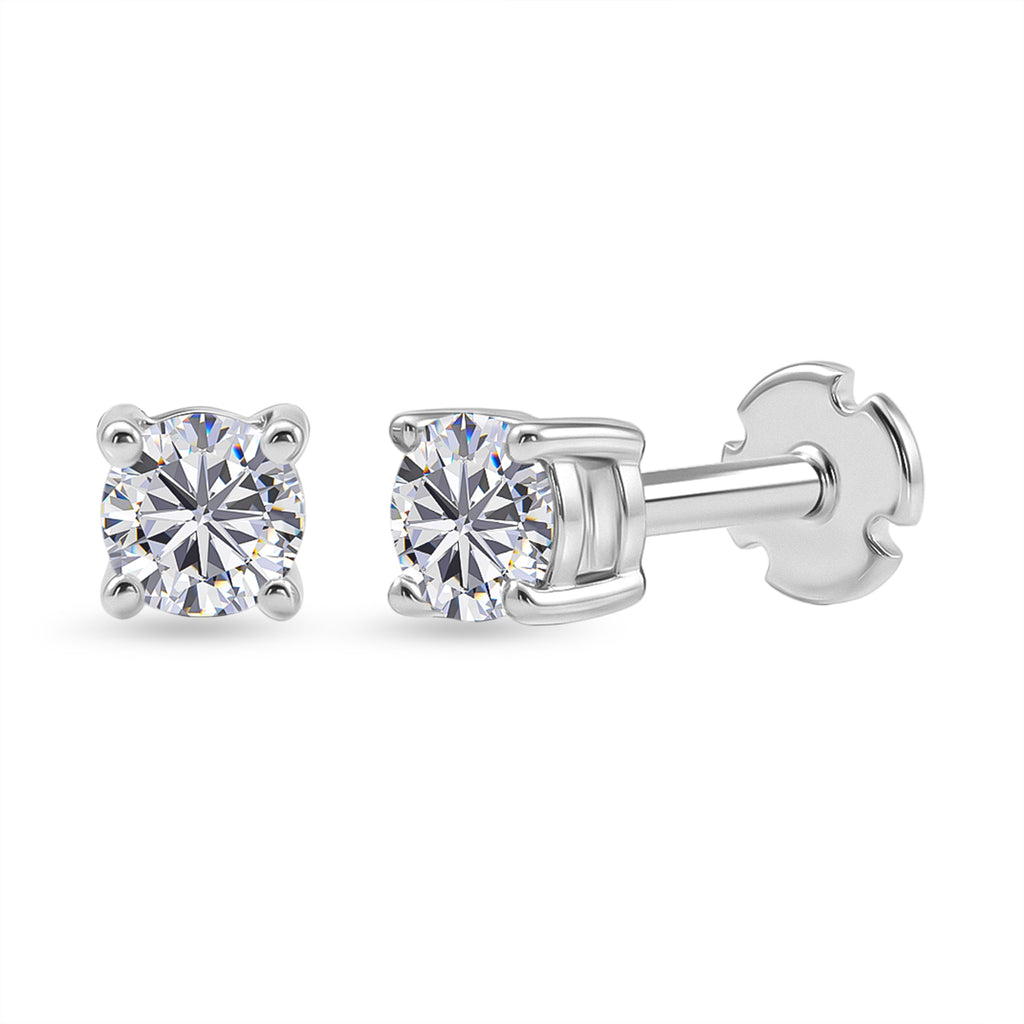 Luxuriant SI-G/H Lab Grown Diamond Solitaire Earring with Screw Back in Rhodium Overlay Sterling Silver 1.01 Ct._8507938