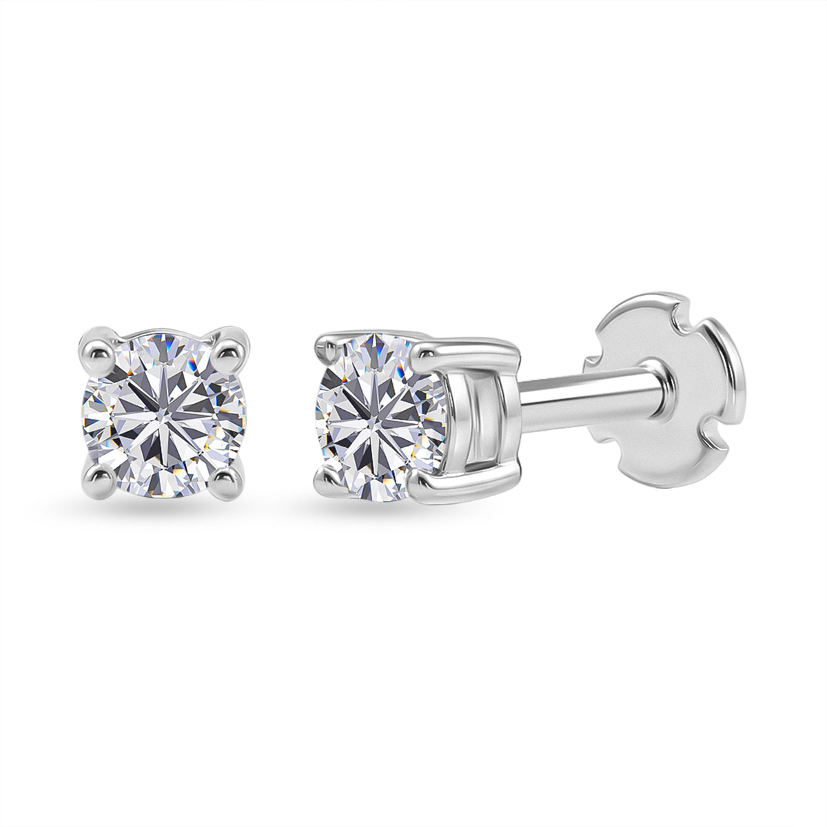 LUXURIANT 1 Ct. Lab Grown Diamond Solitaire Stud Earring with Screw Back in Rhodium Overlay Sterling Silver (SI-G-H) 8507938 0