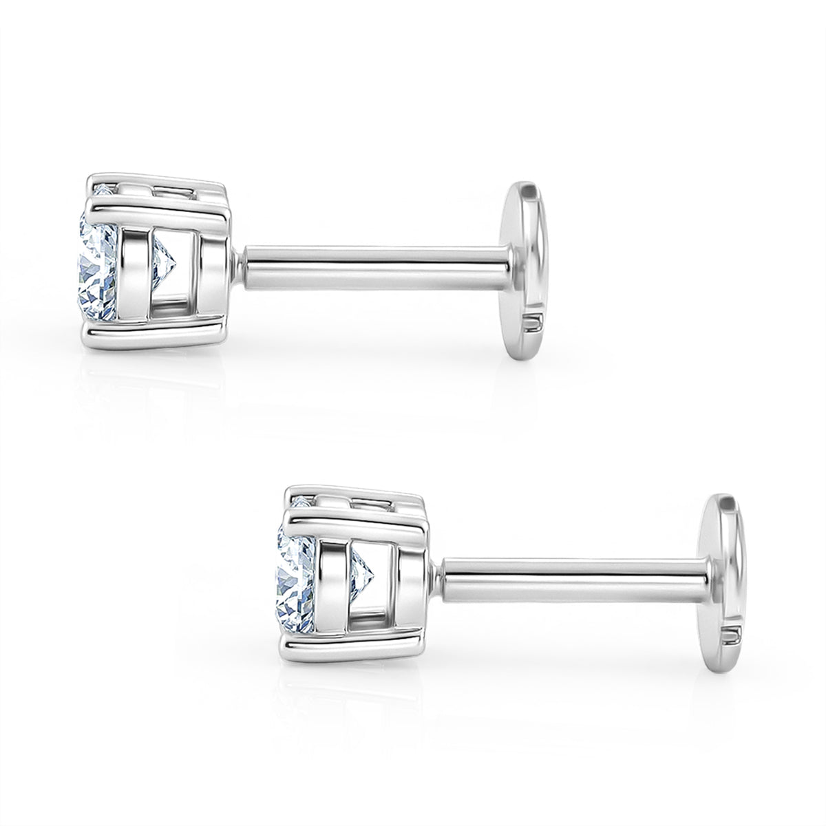 LUXURIANT 1 Ct. Lab Grown Diamond Solitaire Stud Earring with Screw Back in Rhodium Overlay Sterling Silver (SI-G-H) 8507938 4
