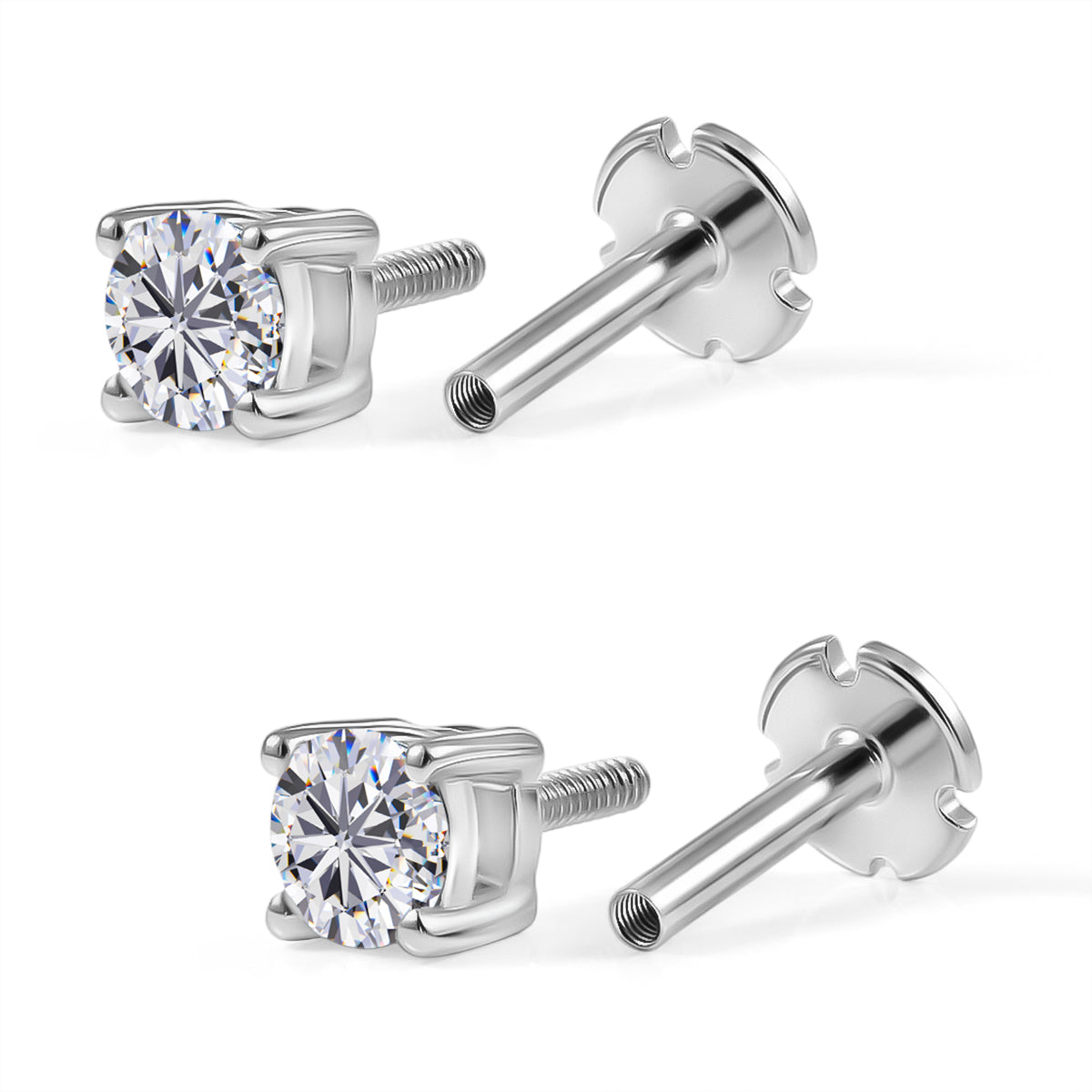 LUXURIANT 1 Ct. Lab Grown Diamond Solitaire Stud Earring with Screw Back in Rhodium Overlay Sterling Silver (SI-G-H) 8507938 5