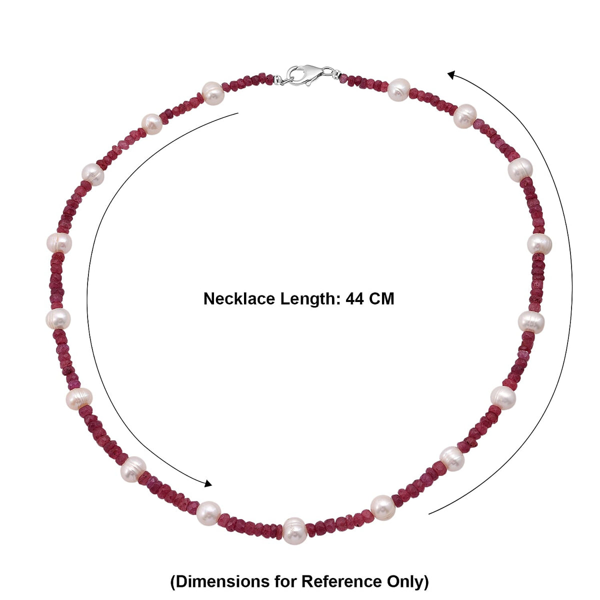 African Ruby &amp; Freshwater Pearl Necklace (Size - 18) in Rhodium Overlay Sterling Silver 90.00 Ct. 8507962 5