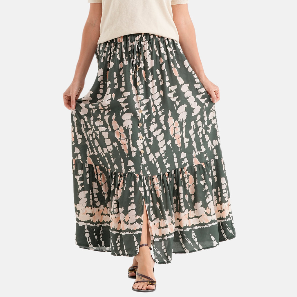 La Marey Print Buttoned Skirt (Size - S/M, 8-14) - Green_8507979