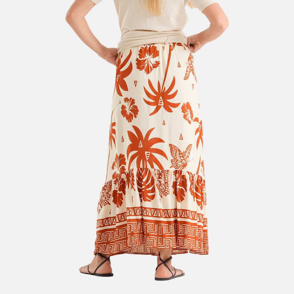 La Marey Print Buttoned Skirt (Size - S/M, 8-14) - Cream & Brown_8507981_2