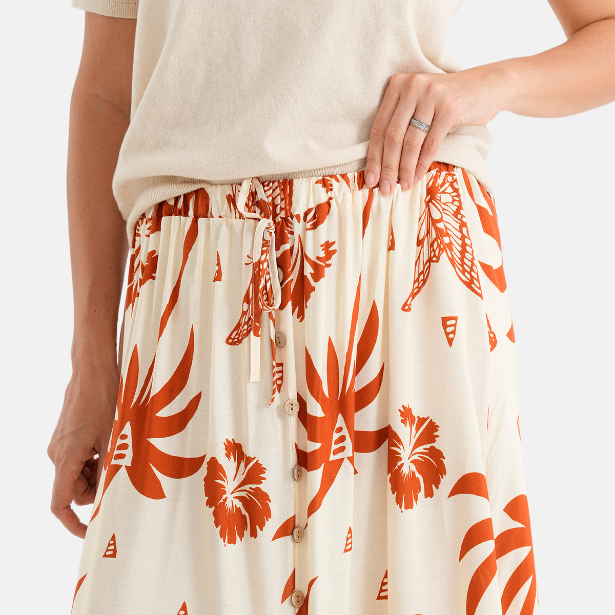 La Marey Printed Buttoned Skirt (Size - S/M, 8-14) - Cream &amp; Brown V32668672 5