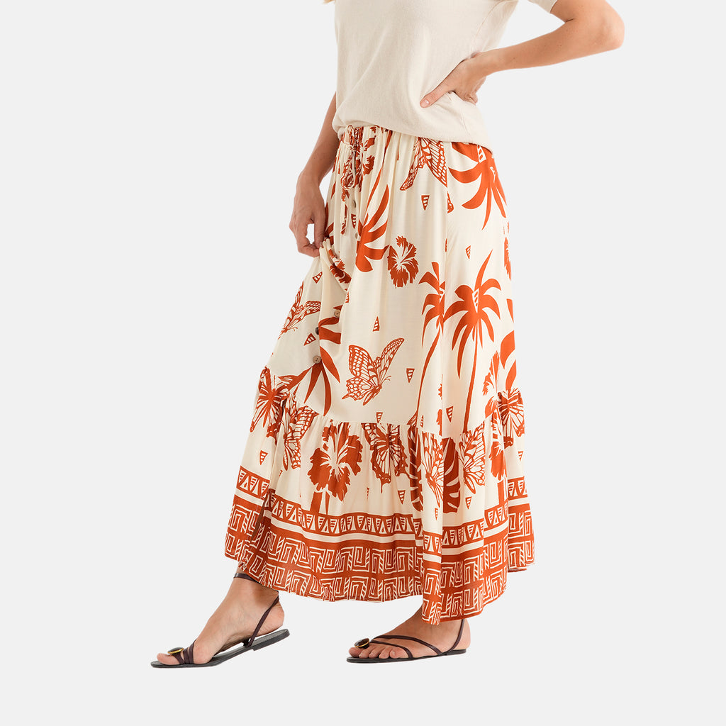 La Marey Print Buttoned Skirt (Size - L/XL, 16-22) - Cream & Brown_8507982_3