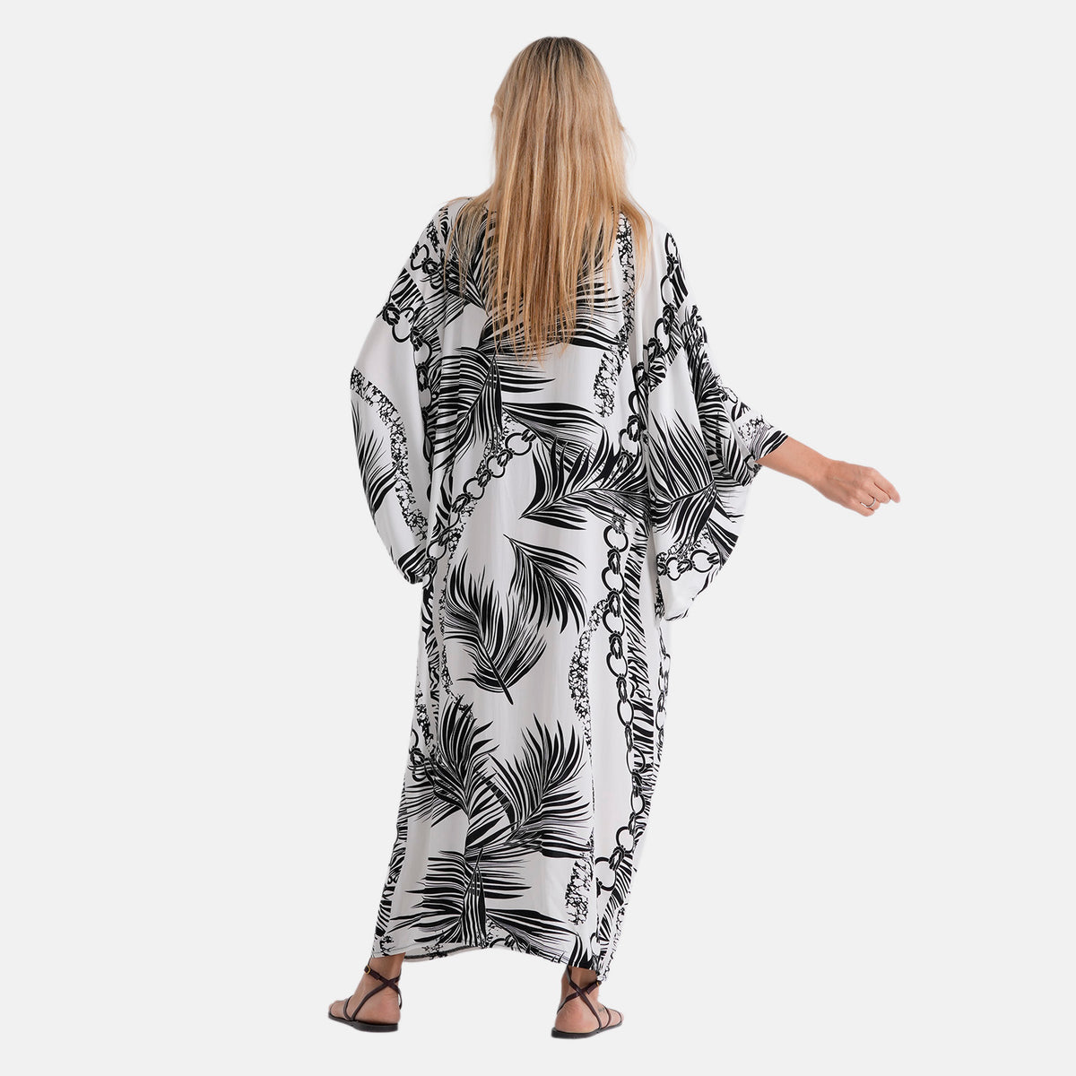 La Marey Print V-Neck Kaftan (One Size) - Black &amp; White 8507983 3