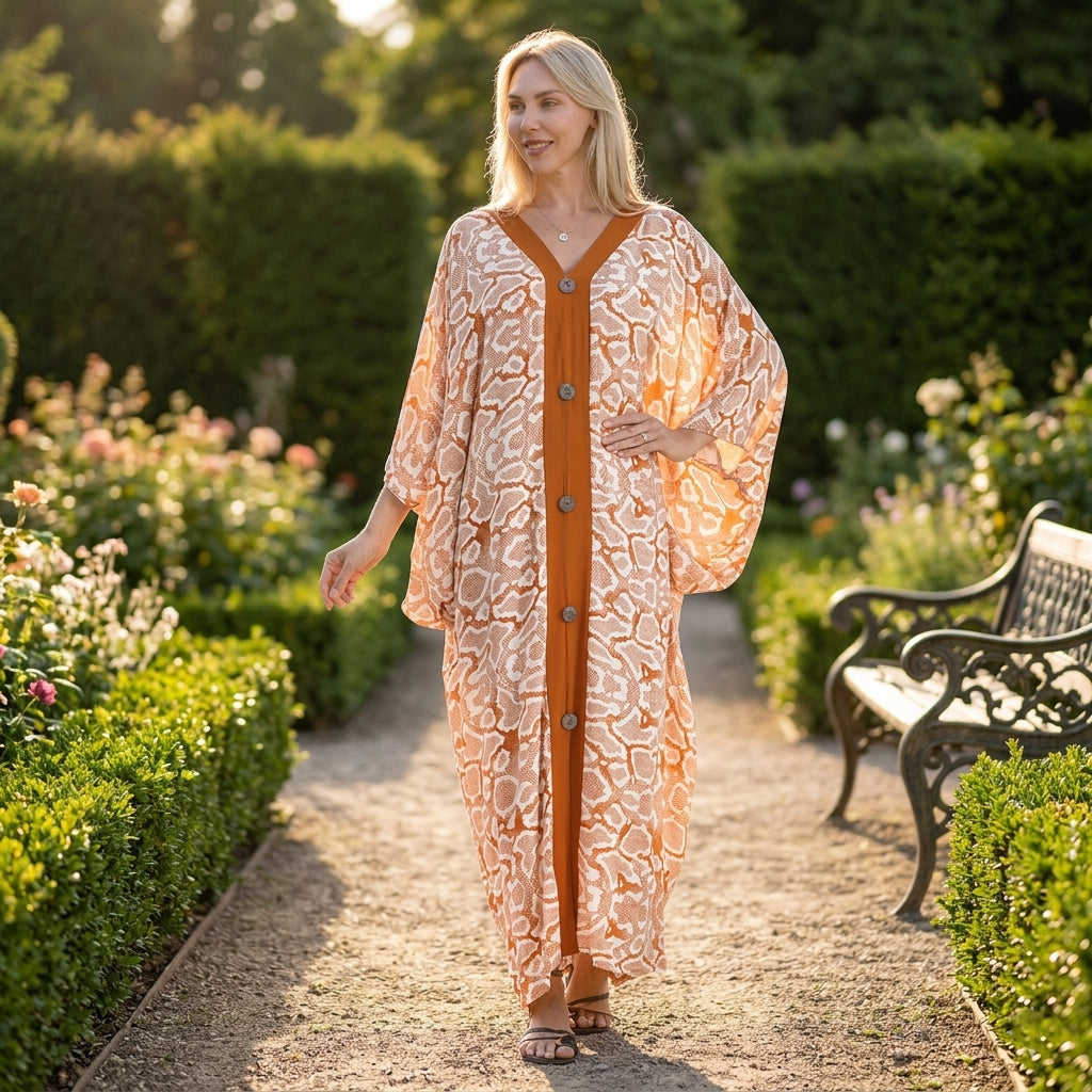 La Marey Print V-Neck Kaftan (One Size) - Brown V32668852 2
