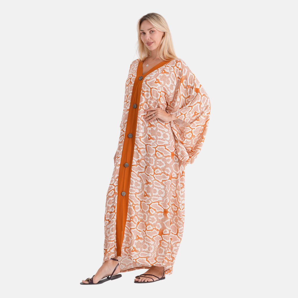 La Marey Print V-Neck Kaftan (One Size) - Brown_8508039_3