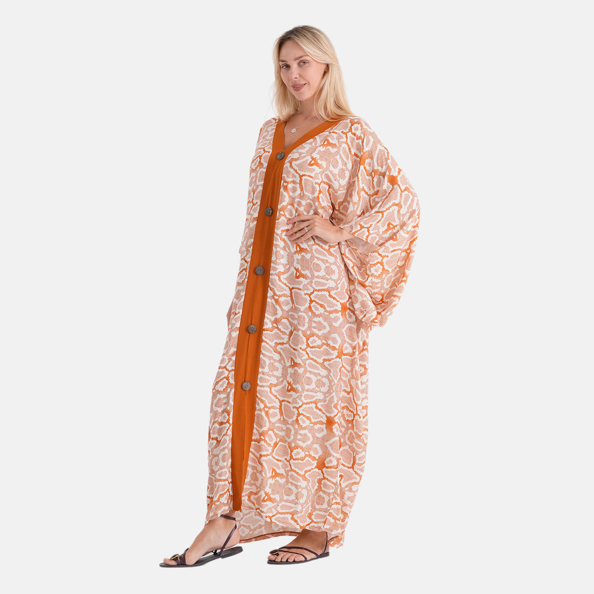 La Marey Print V-Neck Kaftan (One Size) - Brown V32668852 4