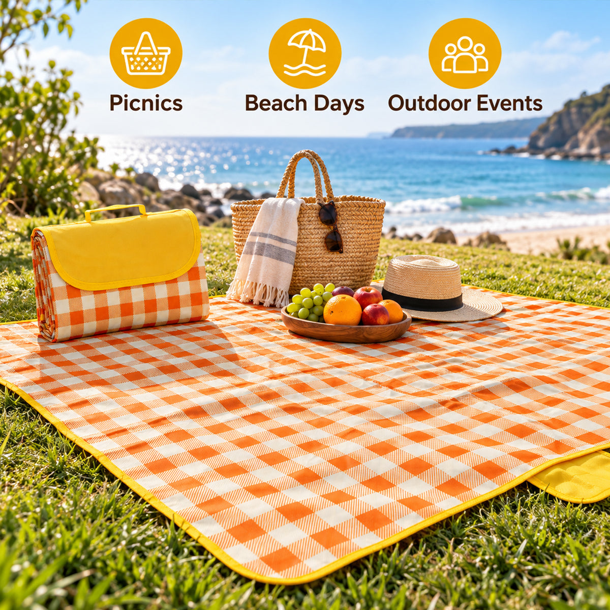 Waterproof And Moisture-Proof Picnic Mat (2 x 2M) - Red &amp; Yellow V32636609 4