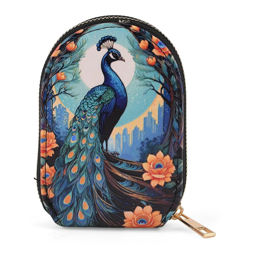 Peacock Print RFID Card Wallet - Teal_8508212