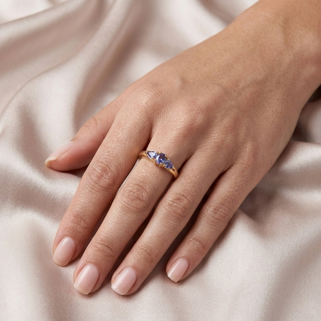 D'Joy - Tanzanite Trilogy Ring in Yellow Gold Plated Sterling Silver_8508220_1