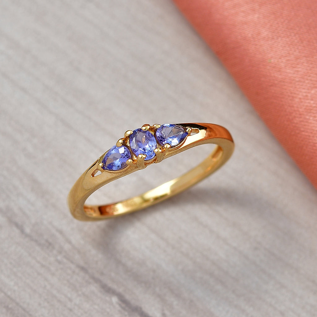 D'Joy - Tanzanite Trilogy Ring in Yellow Gold Plated Sterling Silver_8508220_2