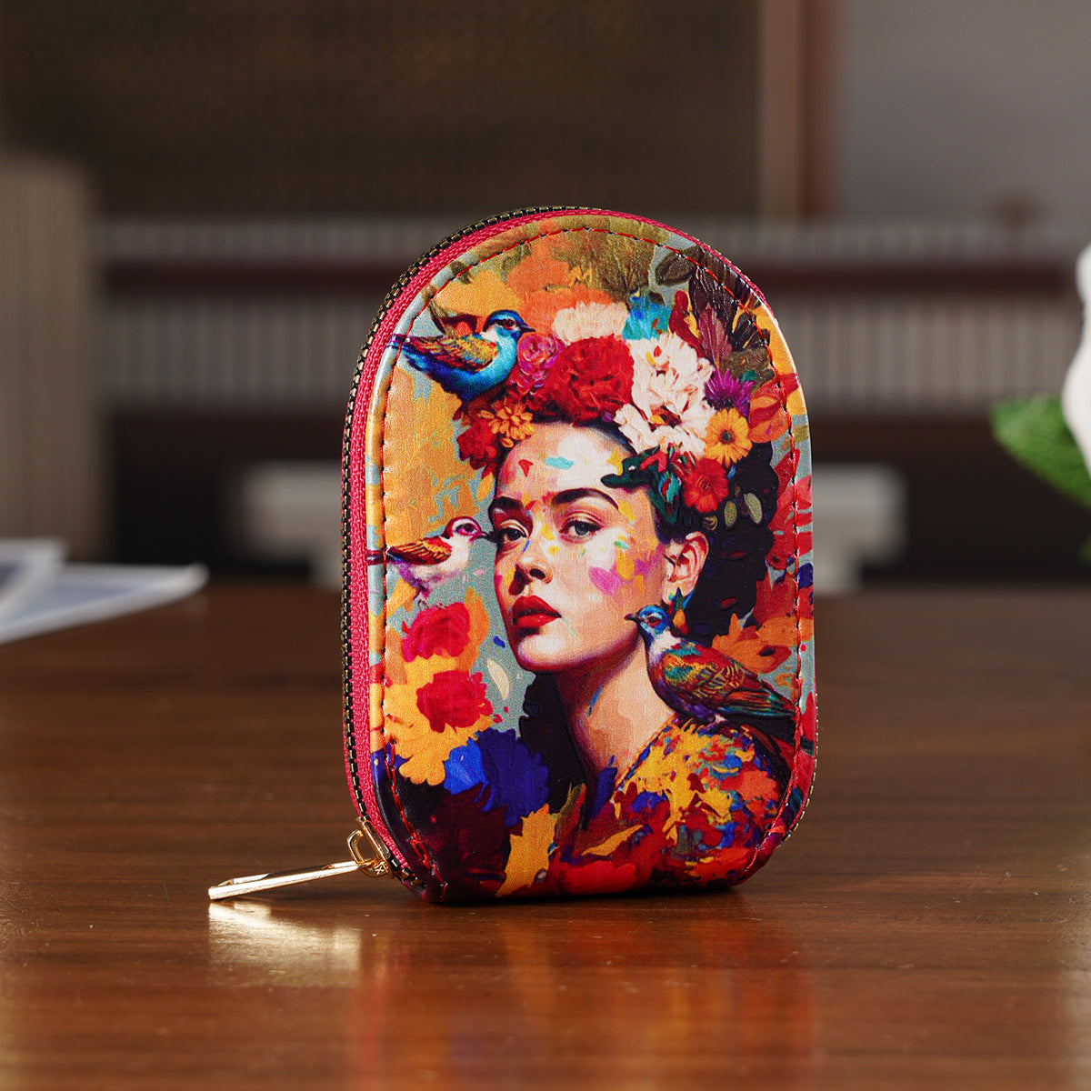 Artistic Lady Portrait with Flowers &amp; Birds Print RFID Card Wallet - Multi Colour V32612139 2