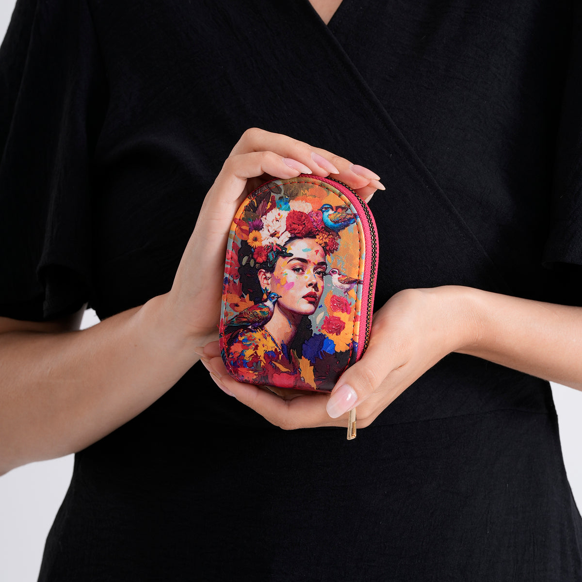 Artistic Lady Portrait with Flowers &amp; Birds Print RFID Card Wallet - Multi Colour V32612139 4