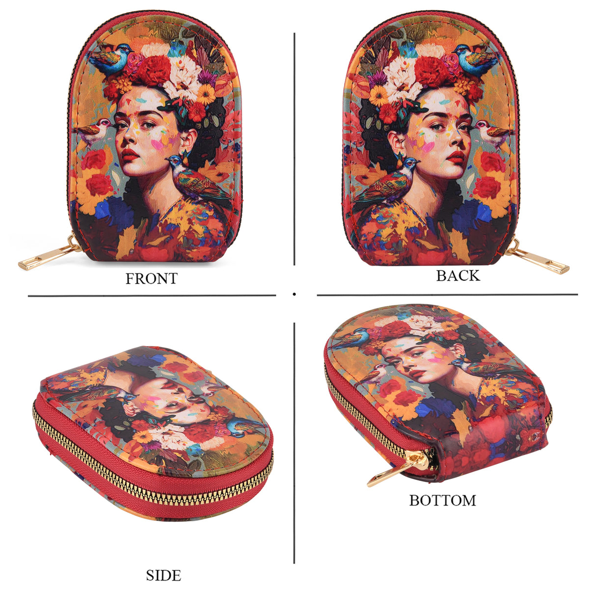 Artistic Lady Portrait with Flowers &amp; Birds Print RFID Card Wallet - Multi Colour V32612139 5