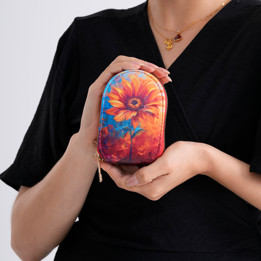 Sunflower Print RFID Card Wallet - Orange_8508228_3