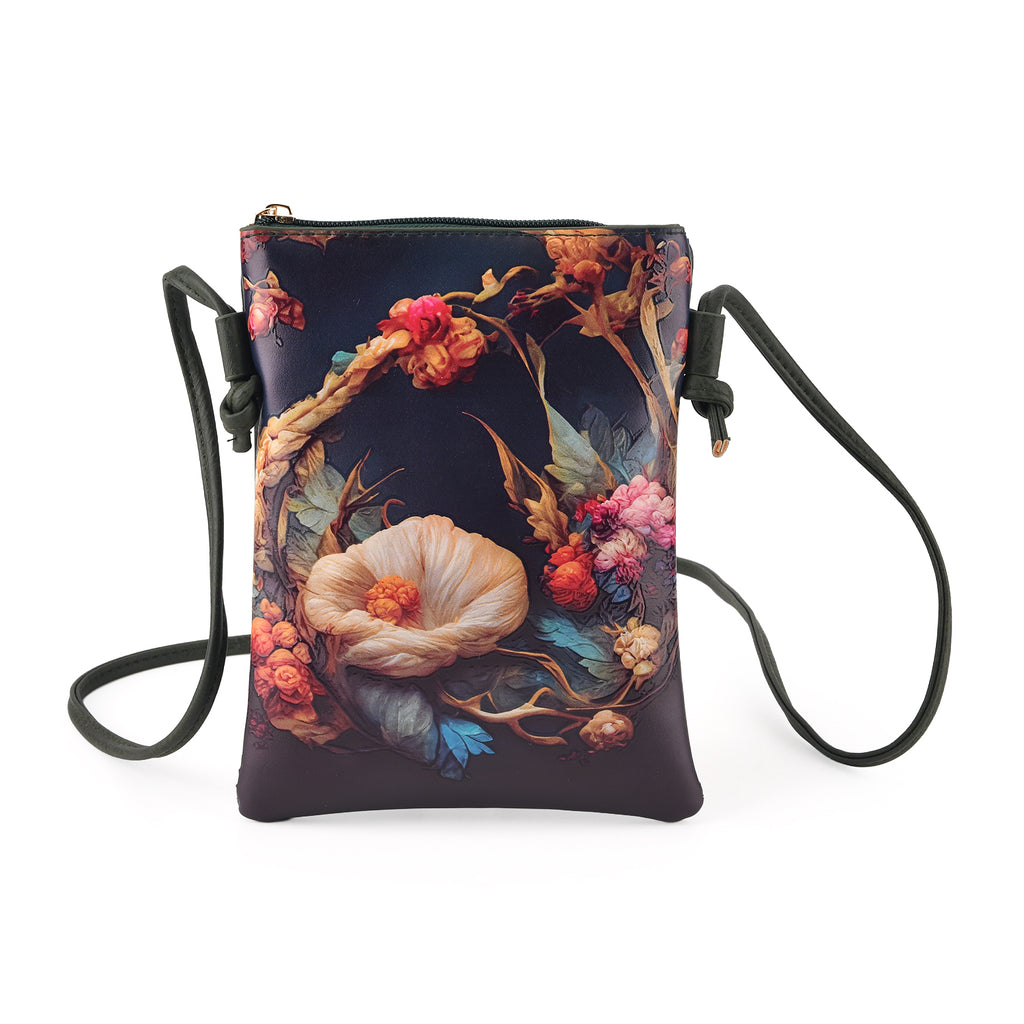 Womens RFID Blocking Multi-colour Floral Crossbody Sling Bag - Green_8508252