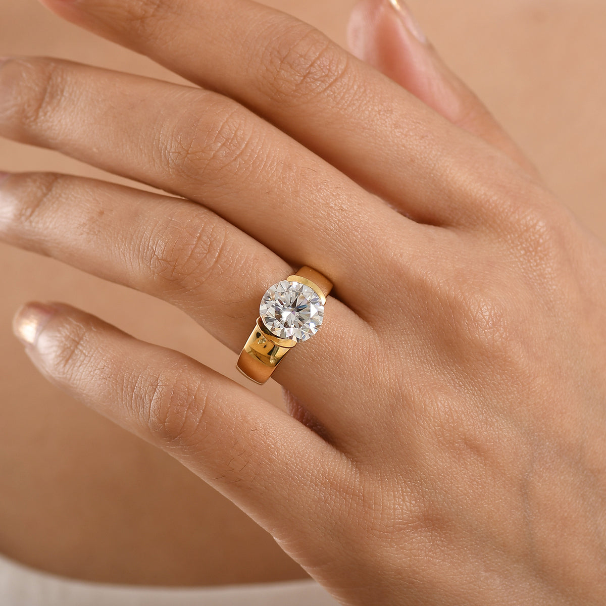 Mega Deal D'Joy Moissanite Solitaire Ring in 18K Vermeil Yellow Gold Plated Sterling Silver 4.00 Ct. V32578383 2