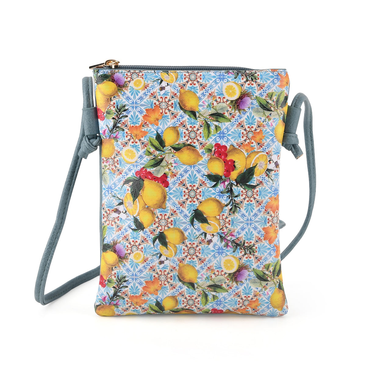 Womens RFID Blocking Lemon Print Crossbody Sling Phone Bag - Light Blue V32609011 0