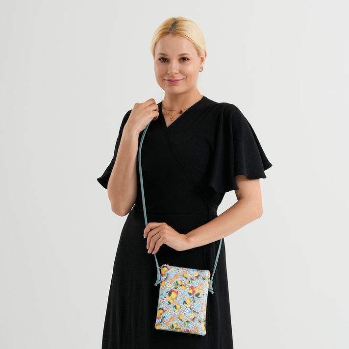 Womens RFID Blocking Lemon Print Crossbody Sling Phone Bag - Light Blue 8508441 2