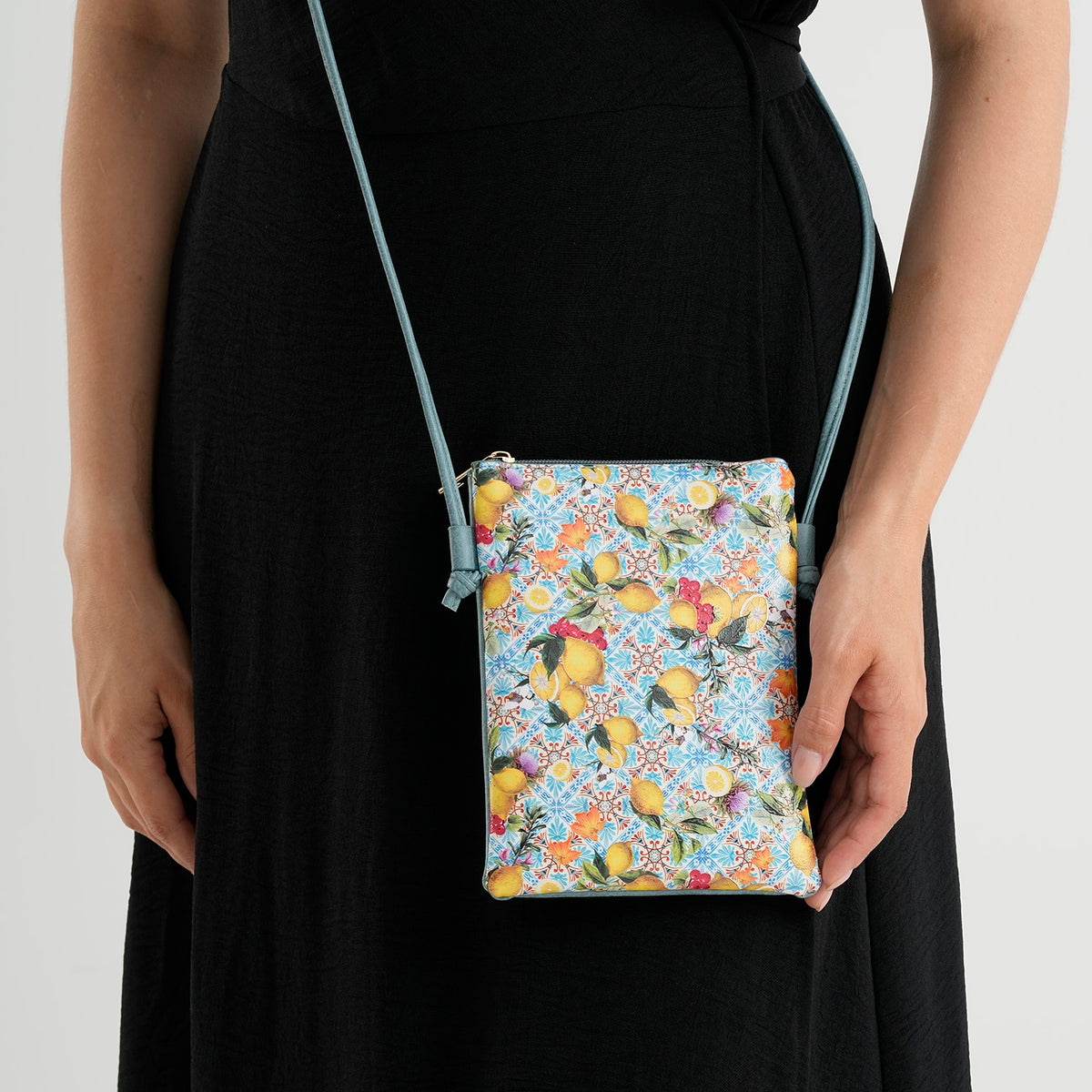 Womens RFID Blocking Lemon Print Crossbody Sling Phone Bag - Light Blue V32609011 2