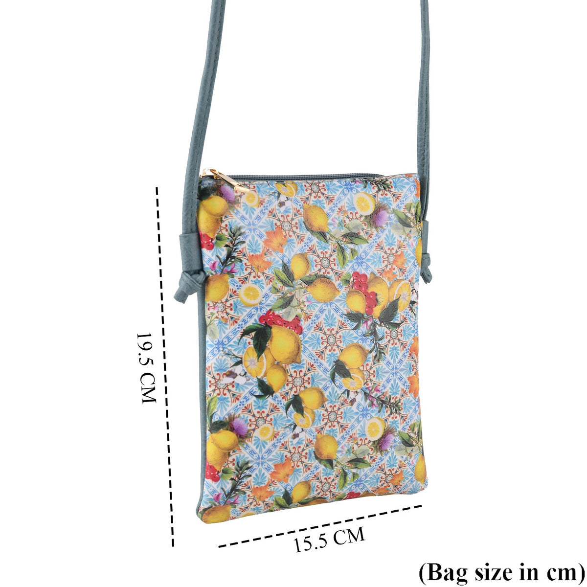 Womens RFID Blocking Lemon Print Crossbody Sling Phone Bag - Light Blue V32609011 6