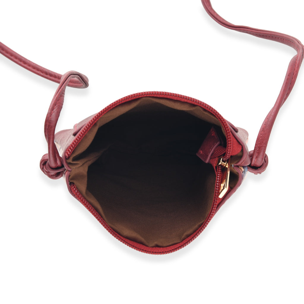 Womens RFID Blocking Multi-colour Floral Print Crossbody Sling Phone Bag - Maroon_8508442_4