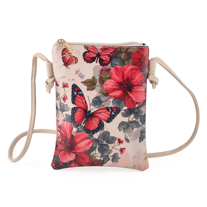 Womens RFID Blocking Multi-colour Butterfly Print Crossbody Sling Phone Bag - Off-White_8508443