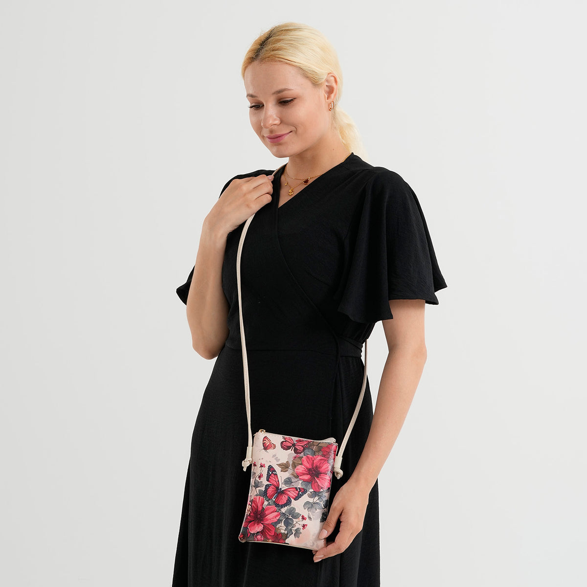 Womens RFID Blocking Multi-colour Butterfly Print Crossbody Sling Phone Bag - Off-White V32638487 2