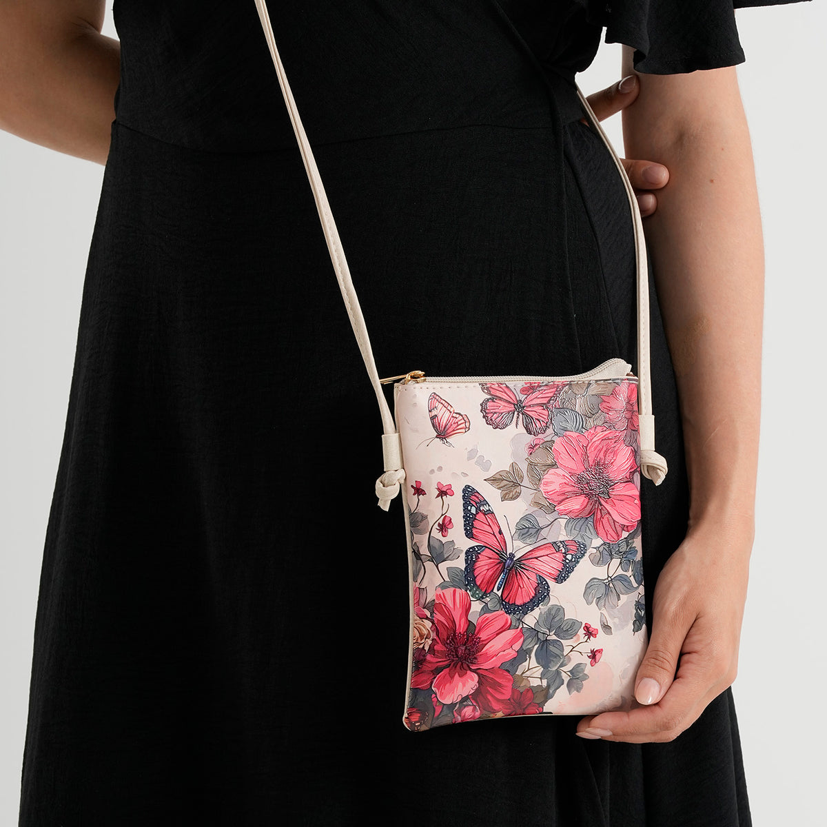 Womens RFID Blocking Multi-colour Butterfly Print Crossbody Sling Phone Bag - Off-White V32638487 3