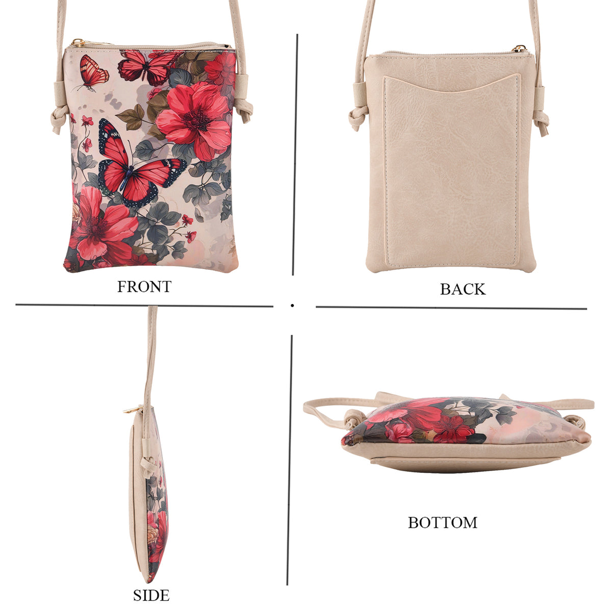 Womens RFID Blocking Multi-colour Butterfly Print Crossbody Sling Phone Bag - Off-White V32638487 4
