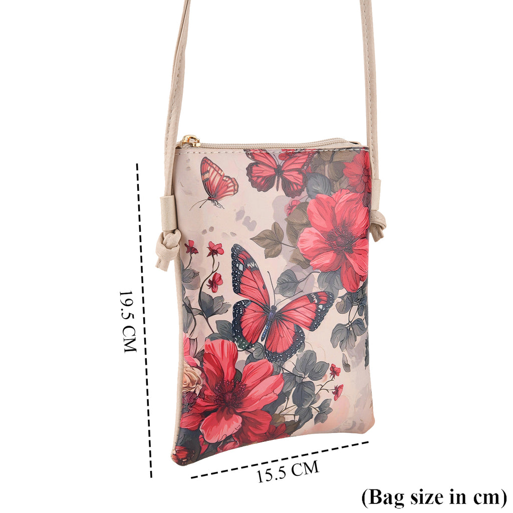 Womens RFID Blocking Multi-colour Butterfly Print Crossbody Sling Phone Bag - Off-White_8508443