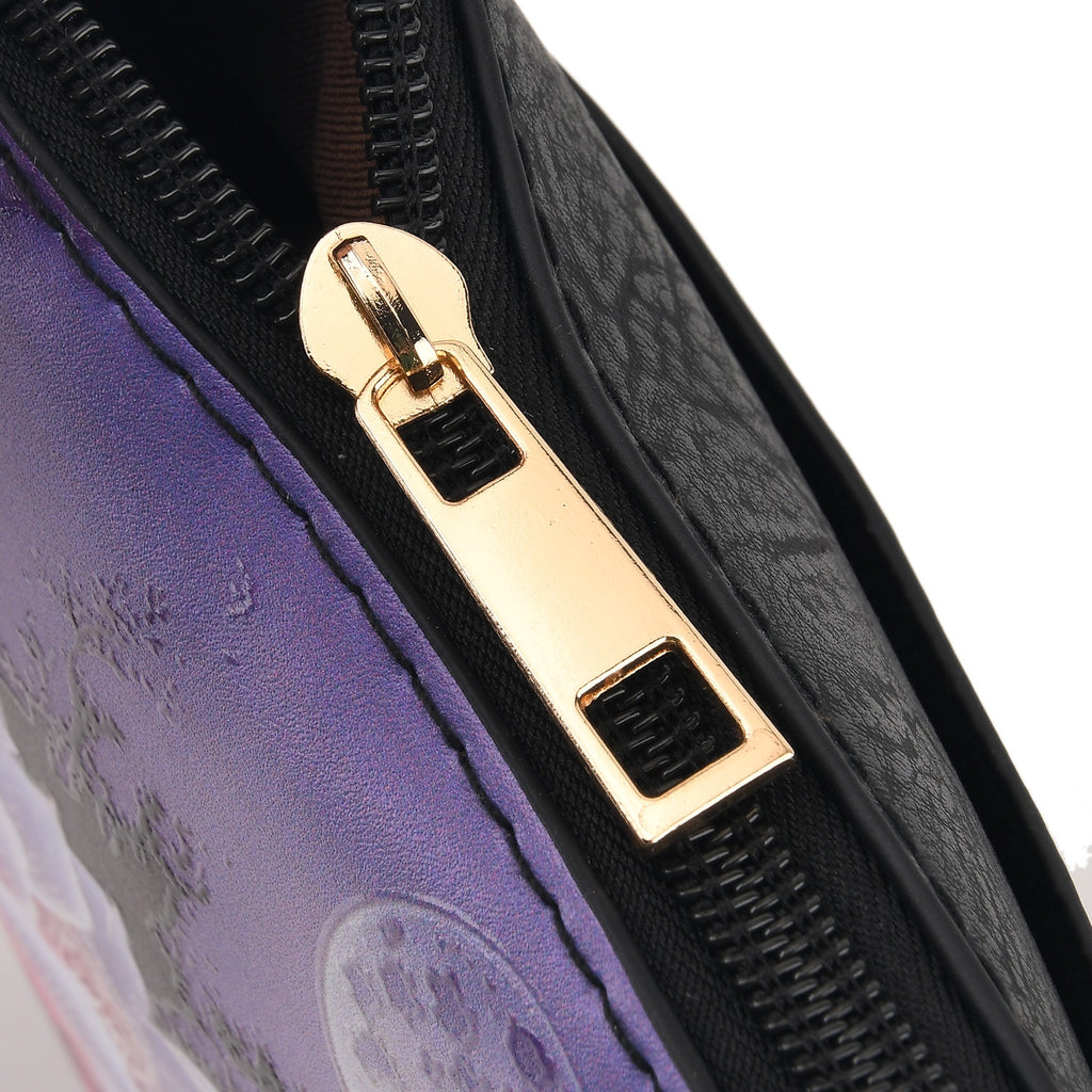 Womens RFID Blocking Lotus Print Crossbody Sling Phone Bag - Purple & Black_8508459_5