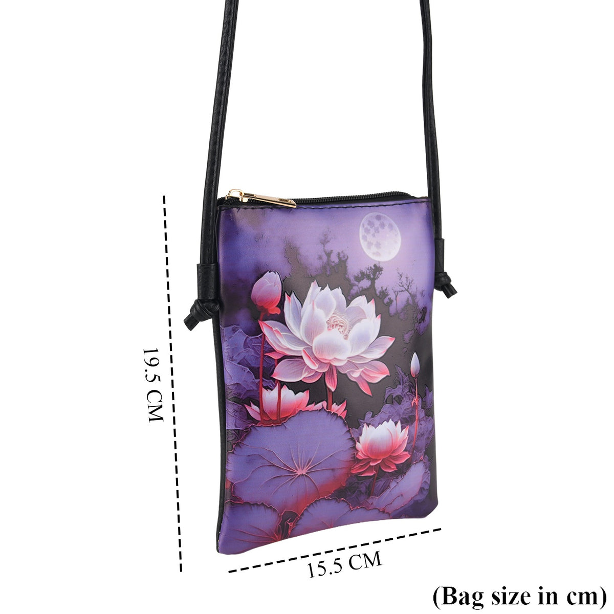 Womens RFID Blocking Lotus Print Crossbody Sling Phone Bag - Purple &amp; Black V32607219 6